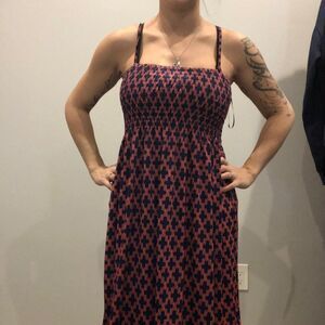 One Size Fits Most Fit and Flare Flowy Dress Pink and Blue Spaghetti Straps